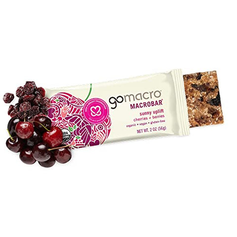 MacroBar Barras de Lanche Vegano Orgânico Cerejas e Frutas Vermelhas 56g (Embalagem com 12 unidades) - GoMacro