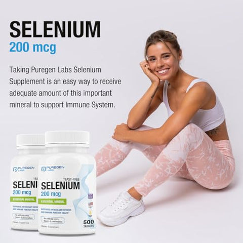 P Puregen Labs - Puregen Labs Selênio 200 mcg – 500 Comprimidos Vegetarianos | Imune