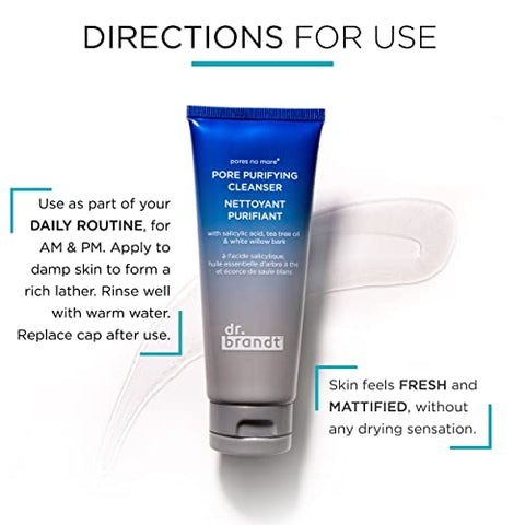 Dr. Brandt Skincare - Dr. Brandt Pores No More Purifying Cleanser – Gel Não Ressecante – Limpa, Purifica e Dissolve o Excesso de Óleo, Resíduos e Detritos – 105 ml