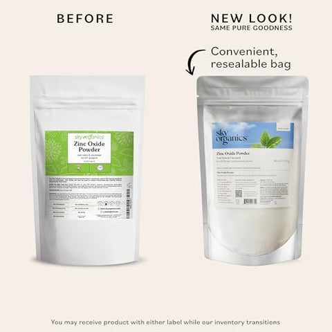 Pó de Óxido de Zinco Sky Organics para o Corpo, 100% Puro Não-Nano – 100g