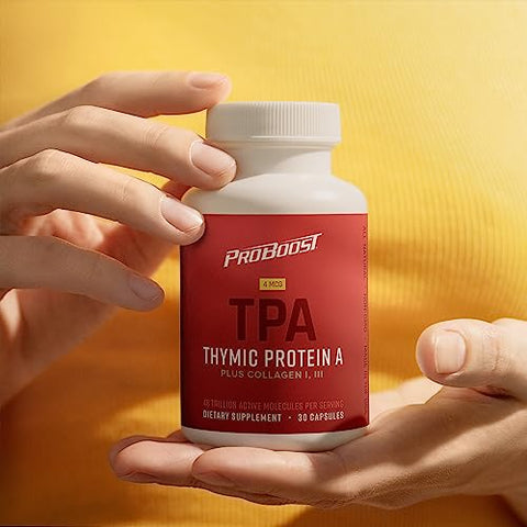 ProBoost - 4 Cápsulas de Proteína A (TPA) Thymic McG com Peptídeos de Colágeno – Natural, Regulação Imunológica e Saúde das Articulações – 30 Cápsulas, 4 McG TPA/Porção