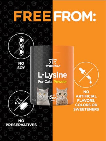 L-Lysine em Pó para Gatos | 500mg | 355ml | Suplemento para Saúde Felina | Fórmula Vegetariana, Livre de Transgênicos | por River - Horbäach