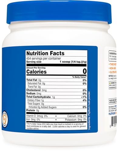 Psyllium Husk Ground Powder (454g) – Livre de Glúten e Não-OGM - Nutricost