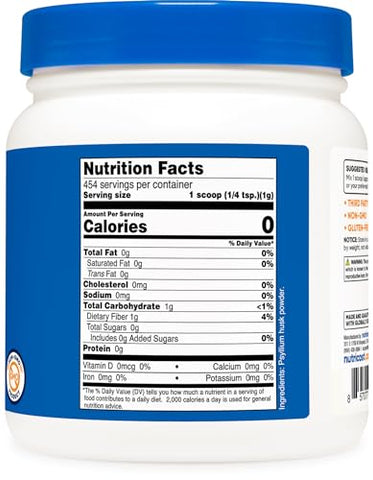 Psyllium Husk Ground Powder (454g) – Livre de Glúten e Não-OGM - Nutricost