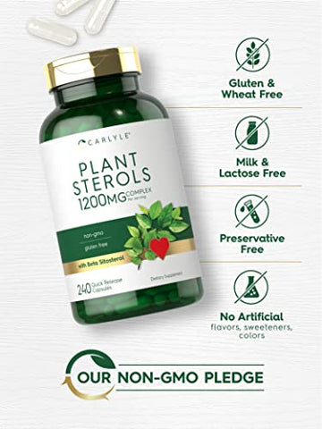 Plant Sterols 1200 mg | 240 Cápsulas Ultra Potentes | Suplemento Sem OGM e Glúten | com Beta Sitosterol | Marca Carlyle - Carlyle