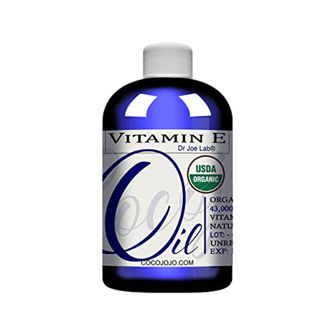 Dr Joe Lab - Óleo de Vitamina E Orgânico Dr. Joe Lab – Certificado USDA 100% Natural, 43.000 UI Não-OGM Vegano Cruelty-Free Para Rosto Pele Cabelo Corpo Unhas Cutículas Beleza – Hidratante Nutritivo