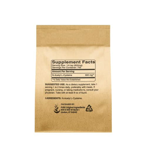 PURE ORIGINAL INGREDIENTS - NAC N-Acetil L-Cisteína em Pó (454g) – Ingredientes Puros e Verificados em Laboratório