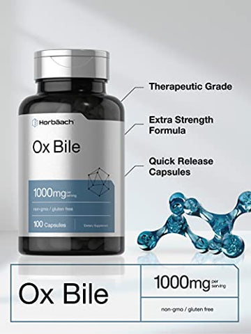 Ox Bile 1000 mg 100 Cápsulas | Suplemento Enzimático Digestivo | Não-OGM | Horbäach Ox Bile 1000 mg 100 Cápsulas | Enzimas Digestivas | Não-OGM - Horbäach