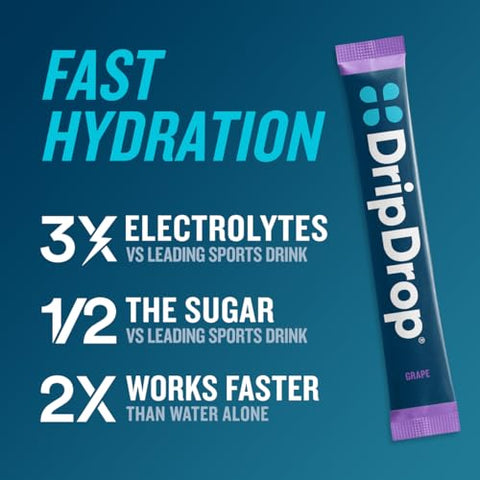 Hydration – Pack Variado de Hidratação Suculenta – Sachês de Pó para Bebida Eletrolítica – Uva, Ponche de Frutas, Limonada de Morango, Cereja – 16 Porções - DripDrop