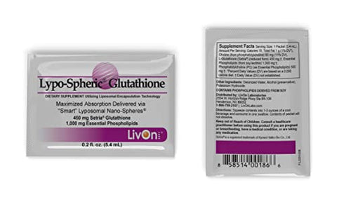 LivOn Laboratories - Lypo-Spheric Glutationa – 30 Pacotes – 450 mg por Pacote – Encapsulado em Lipossomas para Máxima Bioacessibilidade – Fórmula Profissional – 100%% Não-OGM