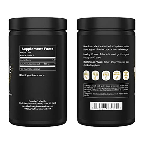 Creatina Monohidratada em Pó Micronizada 400g – Vegana sem Sabor para Pré-Treino, Construção Muscular Pura para Mulheres e Homens – Suplemento Instantâneo, 80 Porções 14.1096g - UpNourish