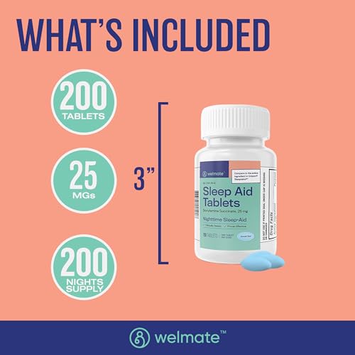 Doxylamine Succinate 25mg | Auxiliar de sono noturno | Seguro | Comprimidos de 25mg - WELMATE