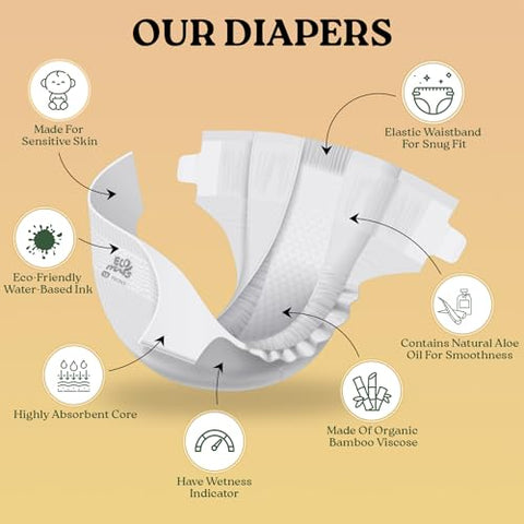 Fraldas Descartáveis EcoHugs Tamanho 4 de Bambu | Macias e Hipoalergênicas | Super Absorventes | Sem Perfume e Livres de Cloro | Pacote com 24 unidades