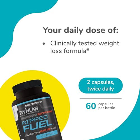 Ripped Fuel Extreme – Suplemento Energético para Apoiar o Gerenciamento de Peso – 60 cápsulas - Twinlab
