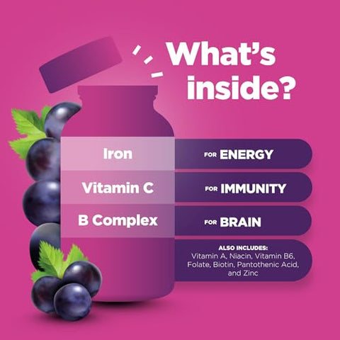 Phytoral - Multivitamínico com Ferro em Gomas para Crianças – Vitaminas Mastigáveis em Goma com Ferro para Auxílio na Concentração e Energia Natural – Vitaminas em Goma com Ferro para Suporte Imunológico e Mental