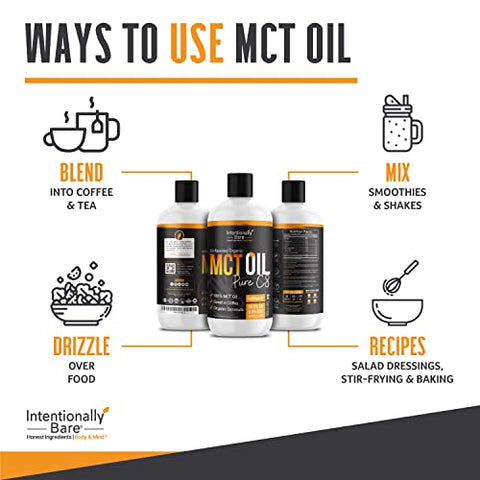 Óleo MCT C8 Puro Intentionally Bare Orgânico – Brain Octane C8 MCT para Keto Paleo