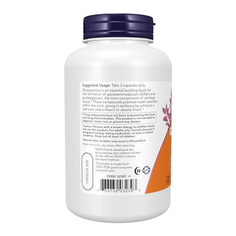 Supplements, Glucosamina ‘1000’, com Certificação de Suplemento Alimentar UL, 1 g por Cápsula, 180 Cápsulas Vegetais - NOW