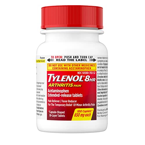 8 Hour Arthritis Pain – Comprimidos com Acetaminofeno para Dores nas Articulações, 100 un - Tylenol