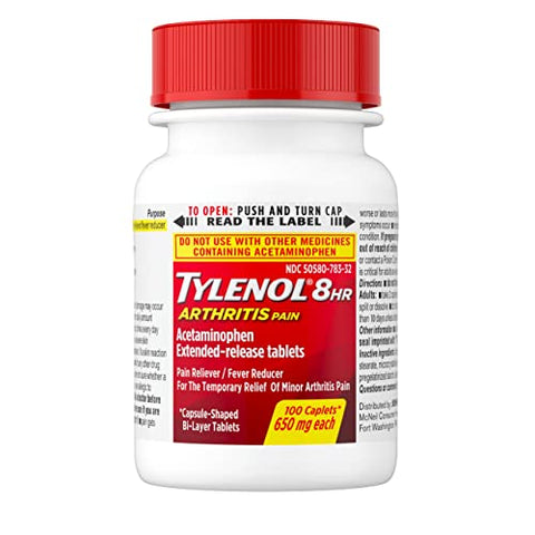 8 Hour Arthritis Pain – Comprimidos com Acetaminofeno para Dores nas Articulações, 100 un - Tylenol