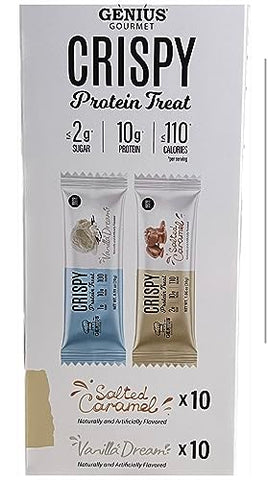 Pack com 20 unidades de Snacks Proteicos Crocantes, Sabor Caramelo Salgado – Embalagem Variada - Genius Gourmet