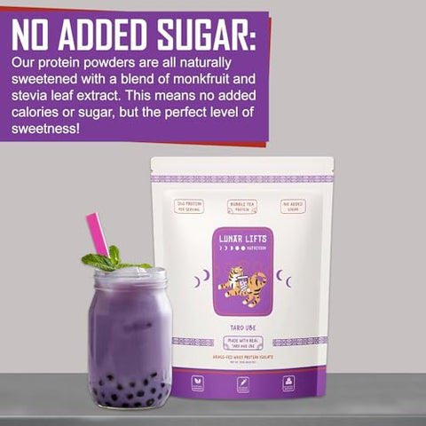 Lunar Lifts Nutrition - Pó de Proteína de Taro Ube para Chá de Bolhas | 26g de Pó de Chá de Leite de Taro | Pó de Proteína Isolada de Soro de Leite | Alto Teor de Proteína para Bubble Tea | Sem Açúcares Adicionados ou Ingredientes Artificiais