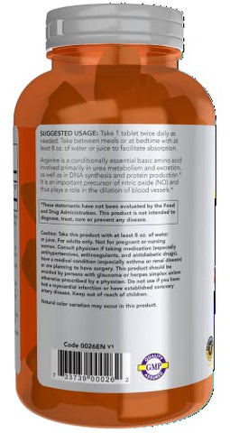 Sports Nutrition L-Arginine Double Strength 1000mg – Precursor de Óxido Nítrico, Aminoácidos, 180 Tabletes - NOW Foods