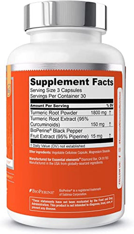 Curcuma Turmeric – Articulações, Coração – 60 cápsulas - Essential Elements