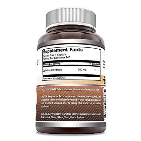 Amazing Nutrition - Amazing Formulas Cápsulas de Cafeína | 200 mg | 240 Unidades | Não-OGM | Sem Glúten | Fabricado nos EUA