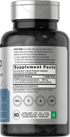 5HTP 400mg Cápsulas | 120 Unidades | Suplemento Extra Forte | Sem OGM, Sem Glúten | 5 Hidroxitriptofano - Horbäach