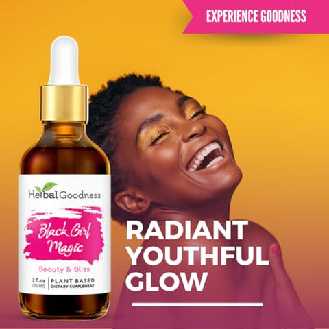 Black Girl Magic: Suplemento para Pele Radiante, Alimento Essencial para a Pele, Ashwagandha – 1 Frasco (60 ml) - Herbal Goodness
