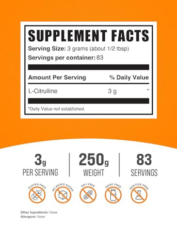 com L-Citrulline em Pó – 3000mg de L-Citrulline, Sem Sabor – Pó de Citrulina de Alta Qualidade - BulkSupplements