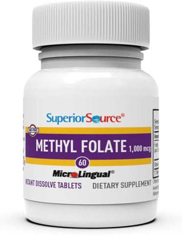 Methylfolate 5-MTHF 1000 mcg – Comprimidos MicroLingual de Dissolução Rápida, 60 un, Forma Biologicamente Ativa de Folato, Saúde Cardiovascular, Metabolismo Energético - Superior Source