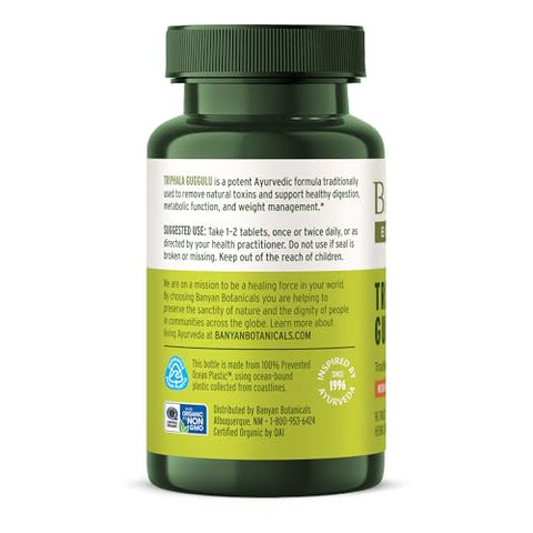 Triphala Guggulu – Suplemento Orgânico de Triphala com Resina de Guggulu – Detox Herbal para Apoiar a Digestão Saudável – 90 Comprimidos – Não-OGM - Banyan Botanicals