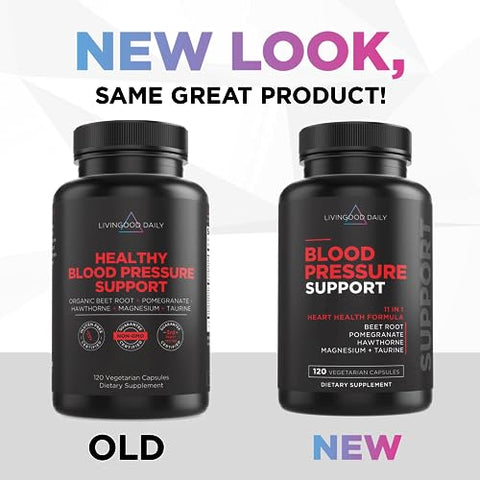 Blood Pressure Support – 120 Cápsulas Vegetarianas – Suplemento para Pressão Arterial com Beterraba e Romã - Livingood Daily