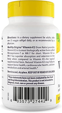 Vitamina K2 como MK-7 da Healthy Origins, 100 mcg – Vitaminas K2 para a saúde do coração e dos ossos