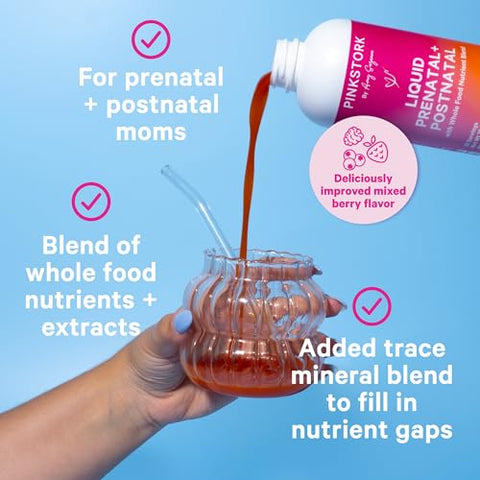 Multivitamínico Líquido Pré-Natal e Pós-Natal para Mulheres – Mistura Orgânica de Alimentos - Pink Stork