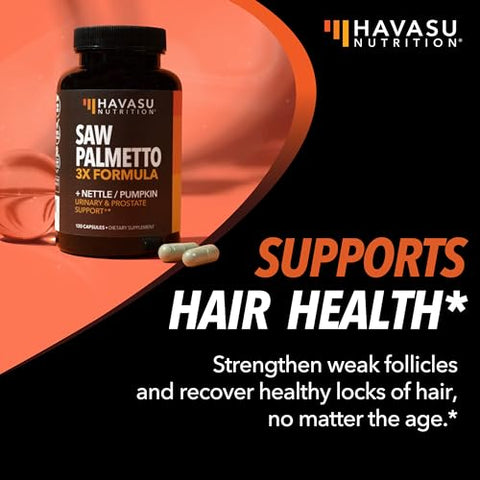 HAVASU NUTRITION - Suplemento de Saw Palmetto | Fórmula Potente 3X com Extrato de Urtiga e Semente de Abóbora | Bloqueador de DHT para Saúde Urinária