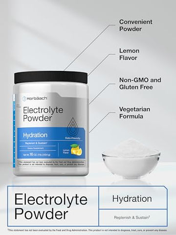 Pó de Eletrólitos | 473 ml | 130 Porções | Suplemento de Hidratação | Vegetariano | Amigo da Dieta Keto | Fórmula Livre de Transgênicos e Glúten | Sabor Limão - Horbäach
