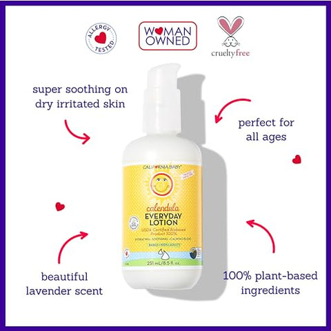 Loção de Calêndula | 100% Natural | Hidratante Suave para Pele Sensível do Bebê | Loção de Lavanda para Crianças | Amigável para Alergias | Calêndula Orgânica Aloe Vera | 100ml - California Baby