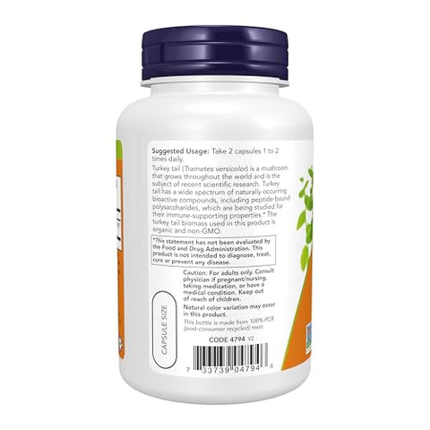 Suplementos, Turkey Tail 500 mg, Super Cogumelo, Feito com Cogumelo e Micélio de Turkey Tail Orgânico, 90 Cápsulas Vegetais - NOW Foods
