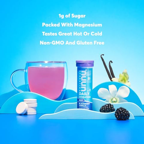 Hydration Rest: Tabletes de Eletrólitos para Descanso e Recuperação, Citrato de Magnésio, Sabor Amora Baunilha, 8 Pacotes (80 Porções) - Nuun