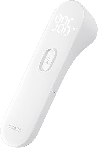 Termômetro Digital de Testa iHealth Sem Contato, Infravermelho para Adultos e Crianças, Sem Toque para Bebês, 3 Sensores Ultra Sensíveis, Dígitos LED Grandes, Vibração Silenciosa