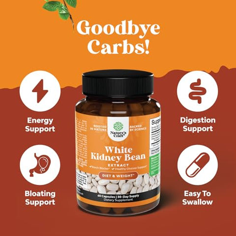 Natures Craft - White Kidney Bean Energy Booster – Extrato de Feijão Branco Natural, Suplemento Energético e Ativador AMPK – Cápsulas Antioxidantes – Fibra Alimentar Natural Pré-treino – Marca em Destaque