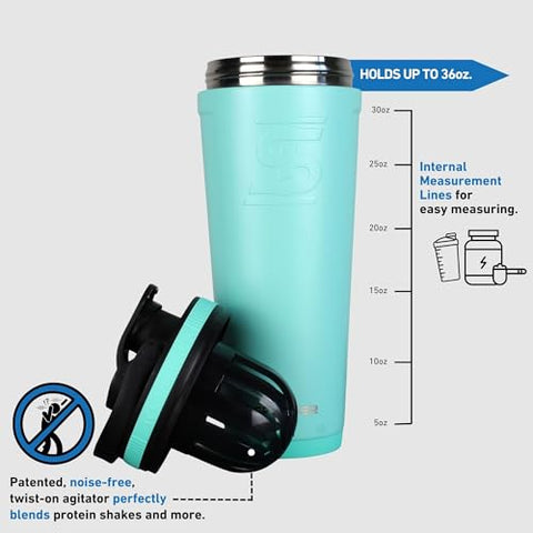 Garrafa Agitadora em Aço Inoxidável | 36oz, Menta | Mantém-se Gelada por 30 Horas | Copo Isolado com Agitador de Rosca | Copo Agitador sem Odor para Shakes de Proteína, Água - Ice Shaker