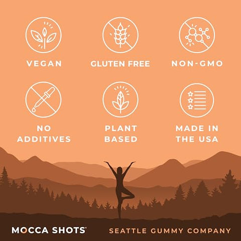 Seattle Gummy Company – Gomas Energéticas de Cafeína 12-Pack, Pack Variado Mocca Energy Chews, Nootrópico, Vegano, à Base de Plantas, Sem Glúten, 200mg de Cafeína - SGC