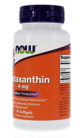 NOW Foods - Astaxantina 4mg 90 Softgels (Proteção Celular) – Embalagem com 2 – Marca em Destaque