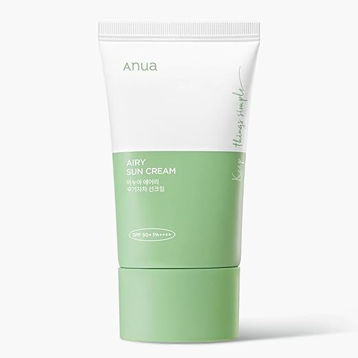 Airy Sun Cream SPF 50 – Proteção Solar com Textura Leve 50ml | Sem Resíduos, Hidratação - ANUA