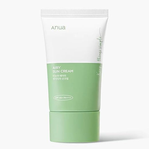Airy Sun Cream SPF 50 – Proteção Solar com Textura Leve 50ml | Sem Resíduos, Hidratação - ANUA