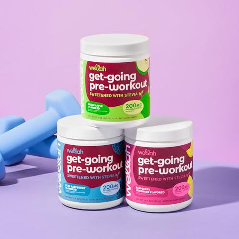 Wellah - Get-Going Mistura para Bebida Pré-Treino (Sabor Framboesa Azul, 30 Porções)