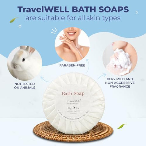 Sabonete em Barra a Granel Travelwell – Pacote com 100 unidades, Sabonetes de Viagem de 1,0 oz (28g) – Sabonetes Individuais Embalados para Hotéis – Ideal para Produtos de Higiene em Aluguel de Férias e Airbnb